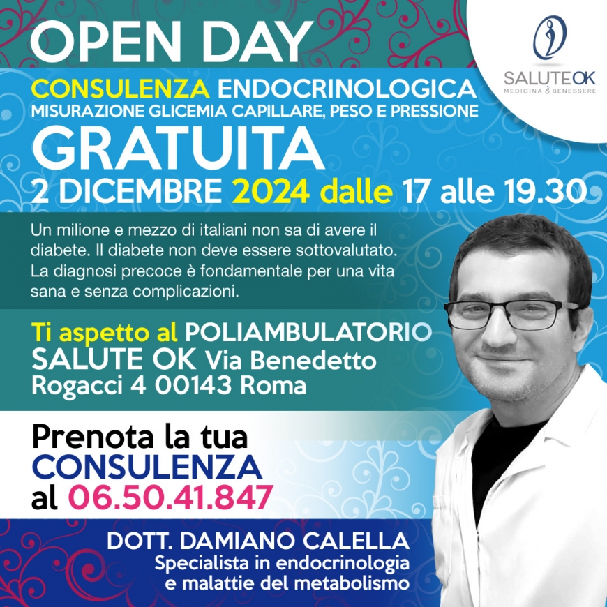 CONSULENZA ENDOCRINOLOGICA GRATUITA 2 DICEMBRE 2024 dalle 17 alle 19.30